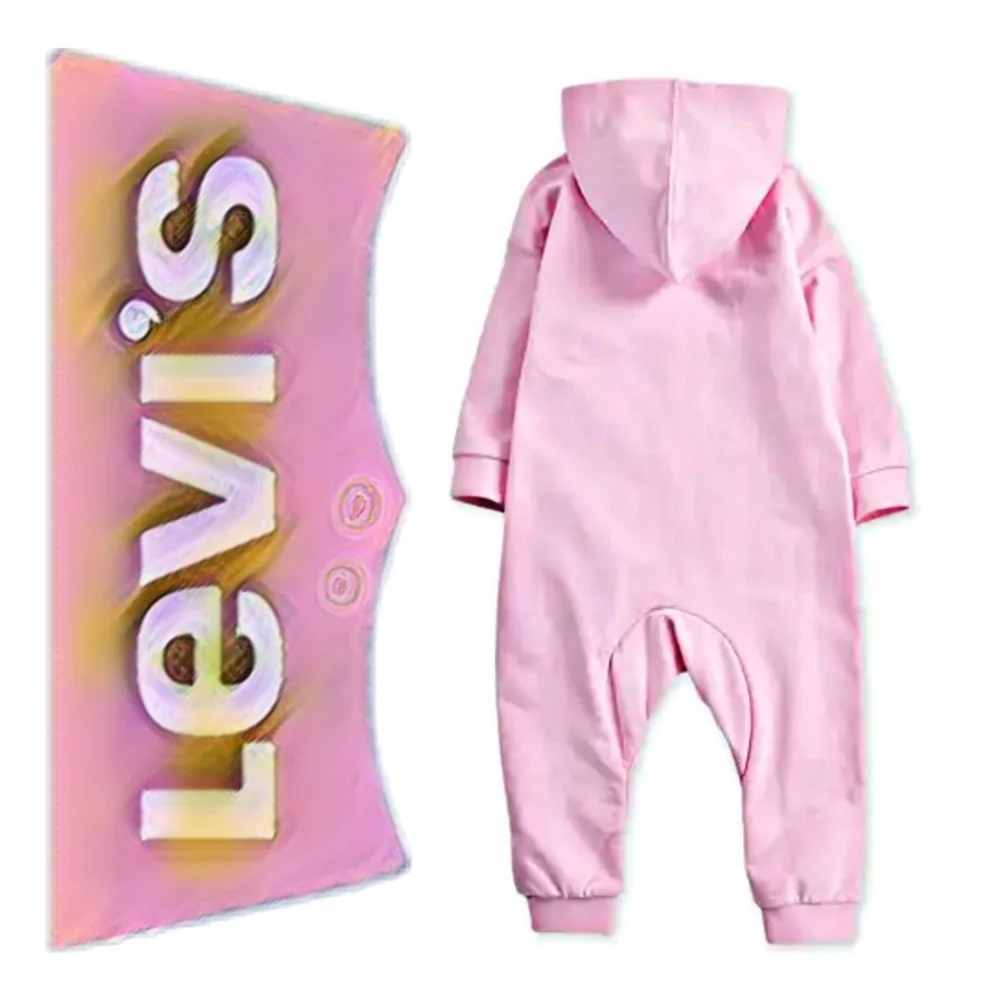 Levis Baby Girl Hooded Coverall Pink & White Graphic One Piece Jumpsuit NWT 6M